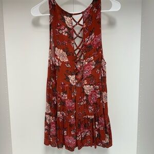 Floral Lace-Up Back Tank